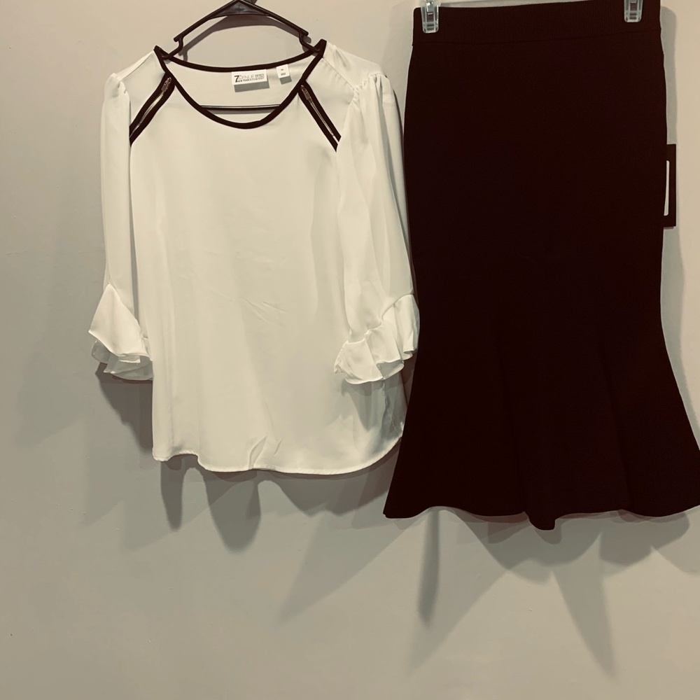 NY&CO NWT xsmall black petite sweater skirt and xsmall white blouse